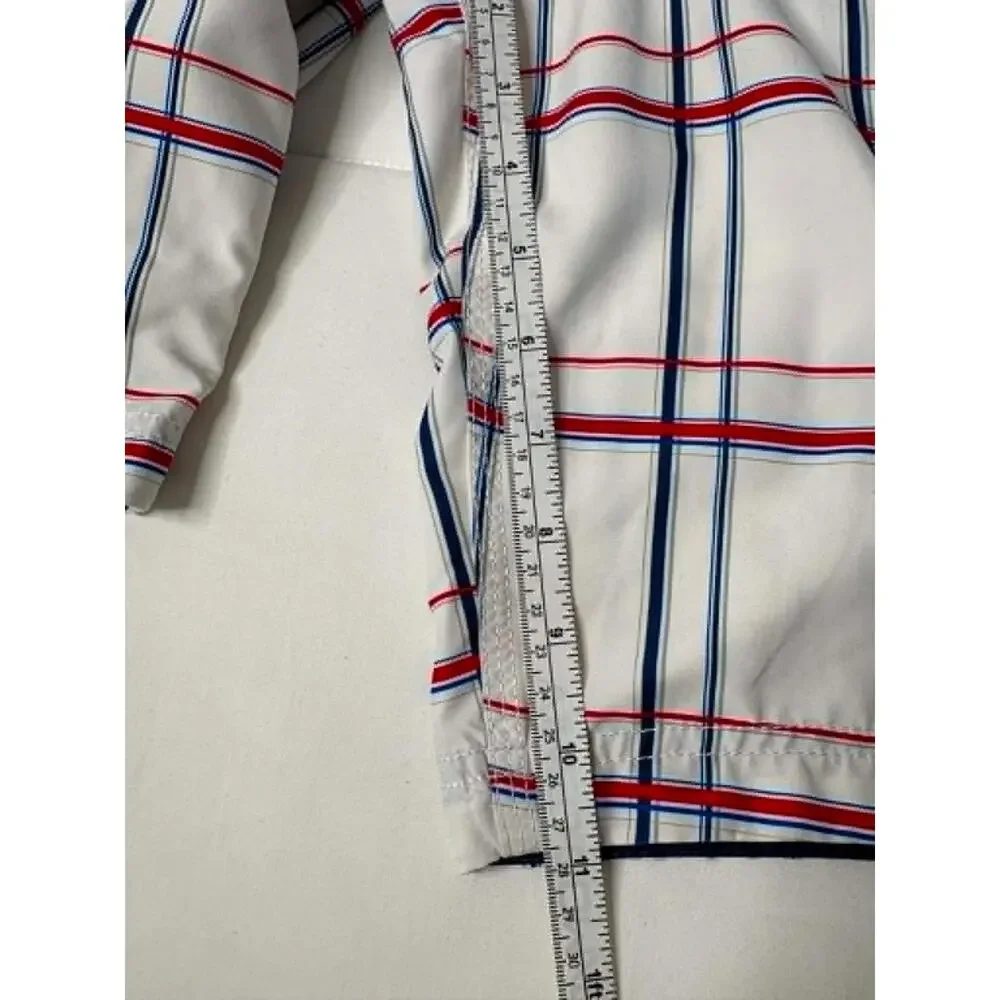 Speedo Men's XL Swim Trunks White Red Blue Plaid Board Shorts Drawstring Mesh Li